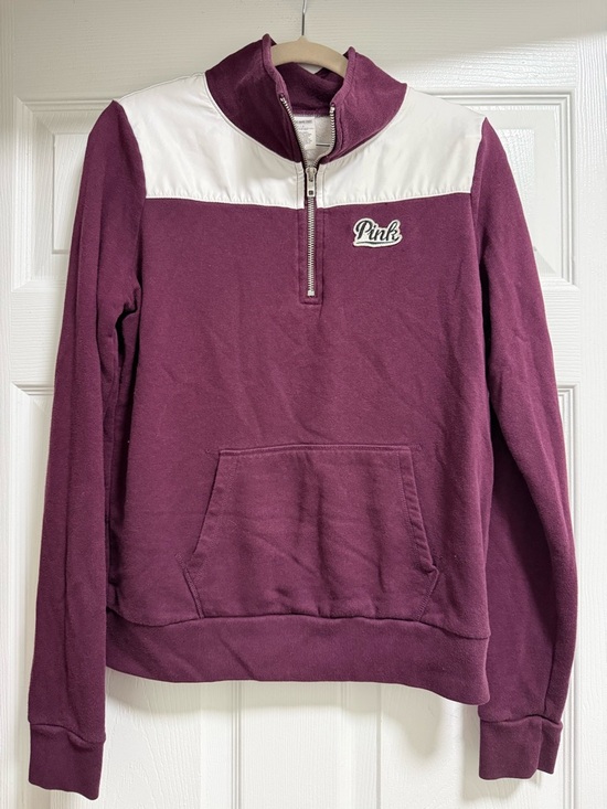 PINK Victoria's Secret Tops - VS PINK Half-Zip Pullover in Burgundy with White Accent